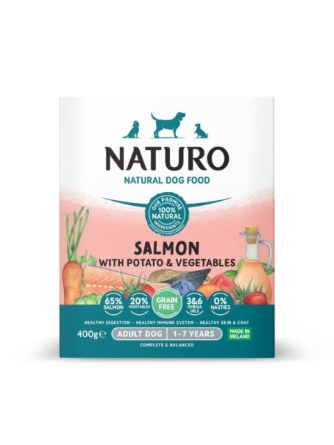 NATURO ADULT GRAIN FREE ŁOSOŚ Z ZIEMNIAKAMI I WARZYWAMI 400g BEZZBOŻOWA