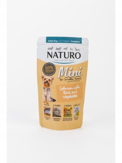 NATURO MINI KARMA DLA PSÓW DOROSŁYCH MAŁYCH RAS ŁOSOŚ RYŻ WARZYWA 150g