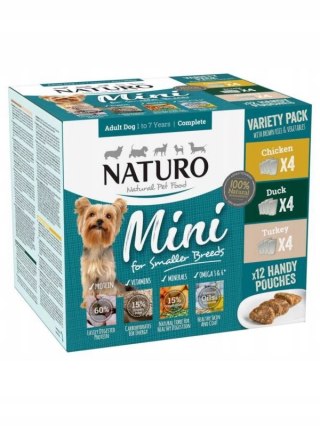 NATURO VARIETY PACK ADULT MINI 12x150g KURCZAK KACZKA INDYK DLA MAŁYCH PSÓW
